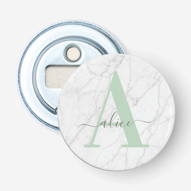 Personalisiertes Monogramm aus weißem Marmor Flaschenöffner (Vorderseite)