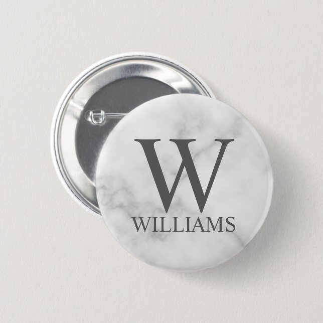 Personalisiertes Monogramm aus weißem Marmor und N Button (Vorne & Hinten)