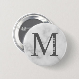 Personalisiertes Monogramm aus weißem Marmor und N Button