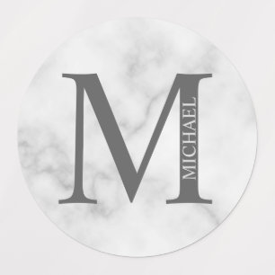 Personalisiertes Monogramm aus weißem Marmor und N Etiketten