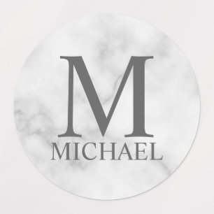 Personalisiertes Monogramm aus weißem Marmor und N Etiketten