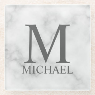 Personalisiertes Monogramm aus weißem Marmor und N Glasuntersetzer