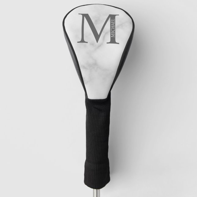 Personalisiertes Monogramm aus weißem Marmor und N Golf Headcover (Vorderseite)