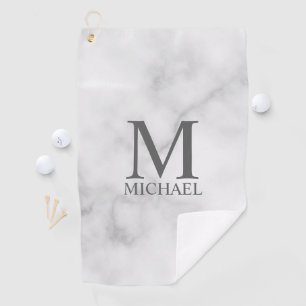 Personalisiertes Monogramm aus weißem Marmor und N Golfhandtuch