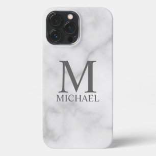 Personalisiertes Monogramm aus weißem Marmor und N iPhone 13 Pro Max Hülle