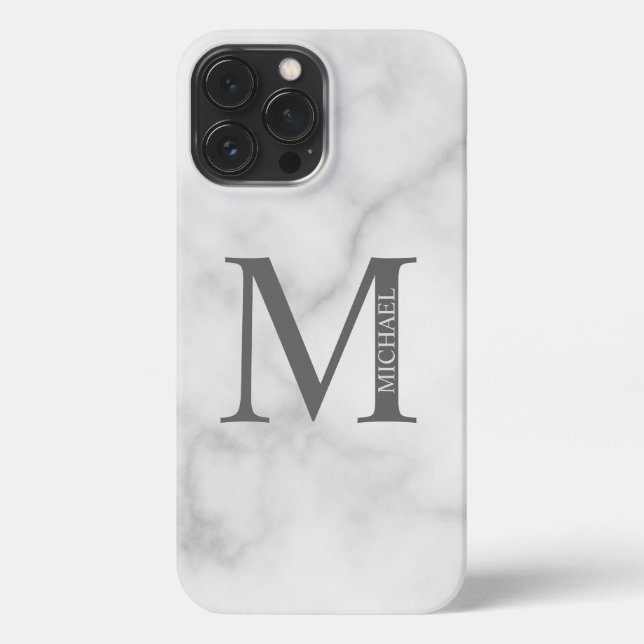 Personalisiertes Monogramm aus weißem Marmor und N iPhone Hülle (Rückseite)