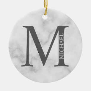 Personalisiertes Monogramm aus weißem Marmor und N Keramik Ornament