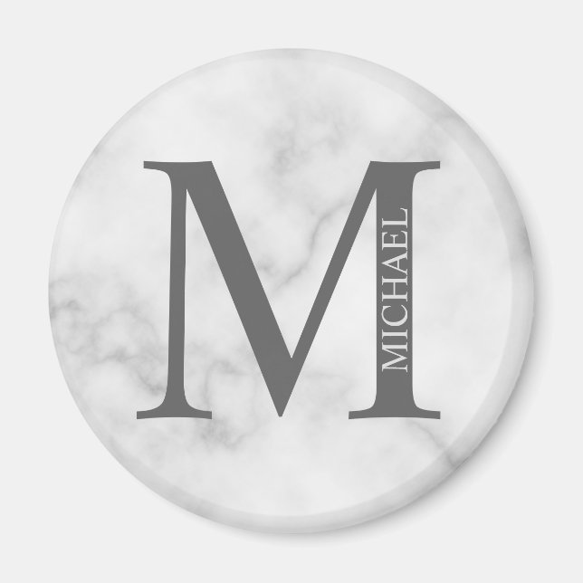 Personalisiertes Monogramm aus weißem Marmor und N Magnet (Vorne)