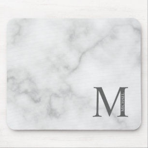 Personalisiertes Monogramm aus weißem Marmor und N Mousepad