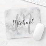 Personalisiertes Monogramm aus weißem Marmor und N Mousepad<br><div class="desc">Personalisiertes Monogramm und Namensgeschenk mit personalisiertem Namen in grauem,  modernem Skript-Schriftart-Stil und Monogramm im hellgrauen modernen Script-Schriftart-Stil als Hintergrund auf weißem Marmor Hintergrund.</div>