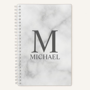 Personalisiertes Monogramm aus weißem Marmor und N Notizbuch