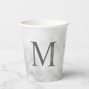 Personalisiertes Monogramm aus weißem Marmor und N Pappbecher