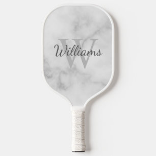 Personalisiertes Monogramm aus weißem Marmor und N Pickleball Schläger