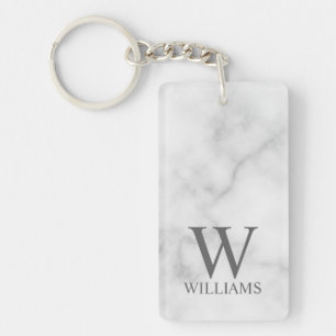 Personalisiertes Monogramm aus weißem Marmor und N Schlüsselanhänger
