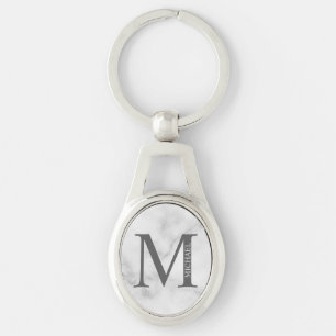 Personalisiertes Monogramm aus weißem Marmor und N Schlüsselanhänger