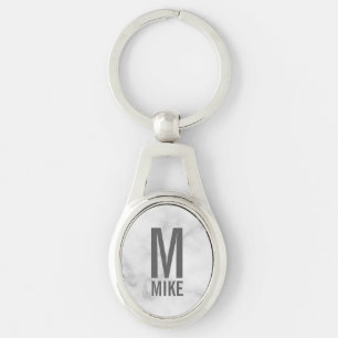 Personalisiertes Monogramm aus weißem Marmor und N Schlüsselanhänger