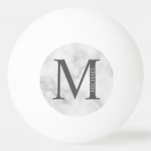 Personalisiertes Monogramm aus weißem Marmor und N Tischtennisball