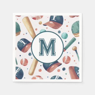 Personalisiertes Monogramm-Baseball-Themenmuster Serviette