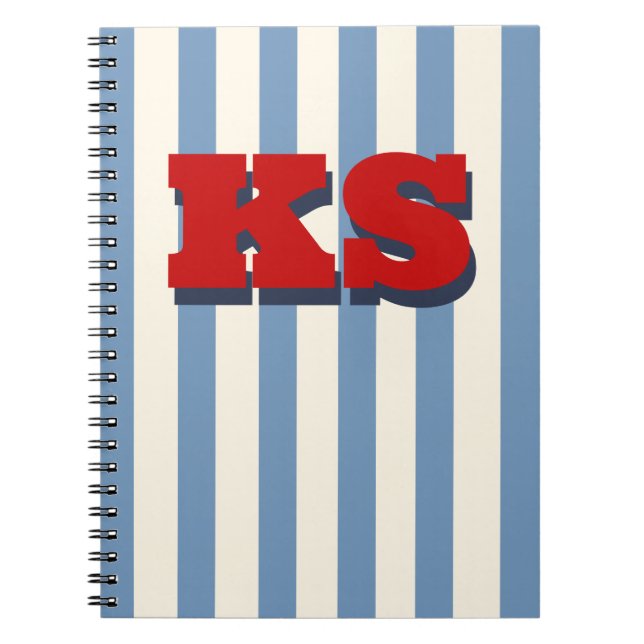 Personalisiertes Monogramm Blau gestreift, individ Notizblock (Vorderseite)