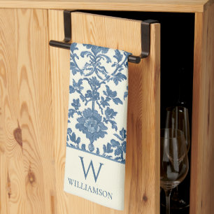 Personalisiertes Monogramm Blau Toile Küchenhandtu Geschirrtuch