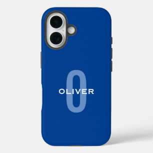 Personalisiertes Monogramm Blau Weiß Name iPhone 16 Hülle