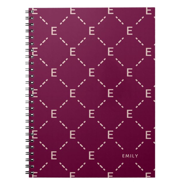 Personalisiertes Monogramm, burgunderrotes geometr Notizblock (Vorderseite)