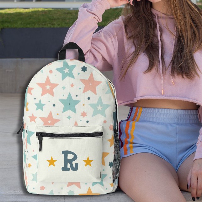 Personalisiertes Monogramm des Pastell-Star-Muster Bedruckter Rucksack (Pastel Star Pattern Personalized Monogram Printed Backpack)