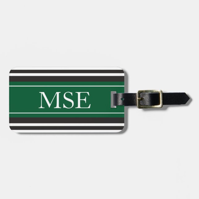 Personalisiertes Monogramm-dunkelgrüne schwarze Gepäckanhänger (Vorderseite horizontal)