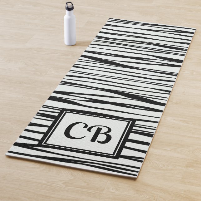 Personalisiertes Monogramm Eleganlinien Schwarzer  Yogamatte (Beispiel)