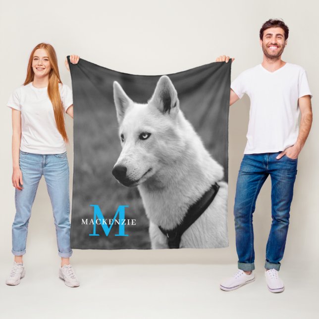 Personalisiertes Monogramm Elegantes Dog Pet Foto Fleecedecke (Beispiel)