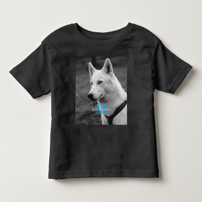 Personalisiertes Monogramm Elegantes Dog Pet Foto Kleinkind T-shirt (Vorderseite)