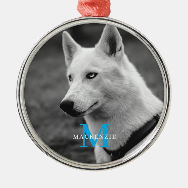 Personalisiertes Monogramm Elegantes Dog Pet Foto Ornament Aus Metall (Vorne)