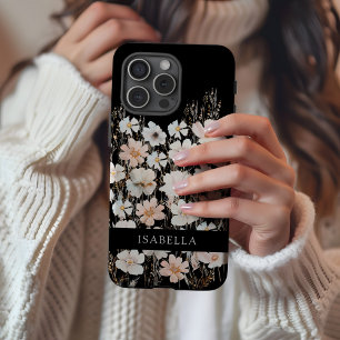 Personalisiertes Monogramm Floral Pattern Schwarz iPhone 16 Pro Max Hülle