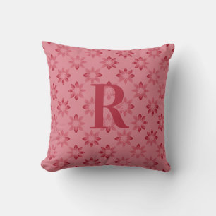 Personalisiertes Monogramm Floral Rot Pink Kissen