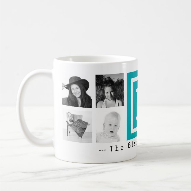 Personalisiertes Monogramm Foto Blau Kaffeetasse (Links)