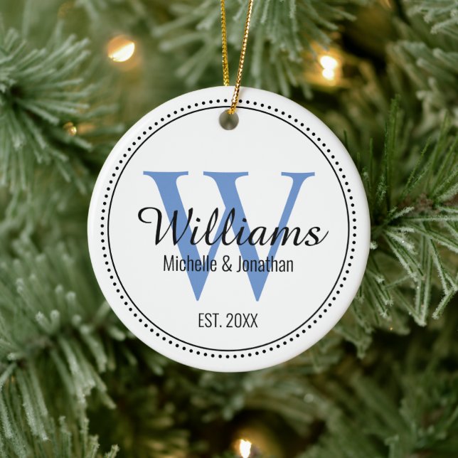 Personalisiertes Monogramm frisch blau Keramik Ornament (Baum)