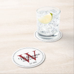 Personalisiertes Monogramm, frisch rot Runder Pappuntersetzer