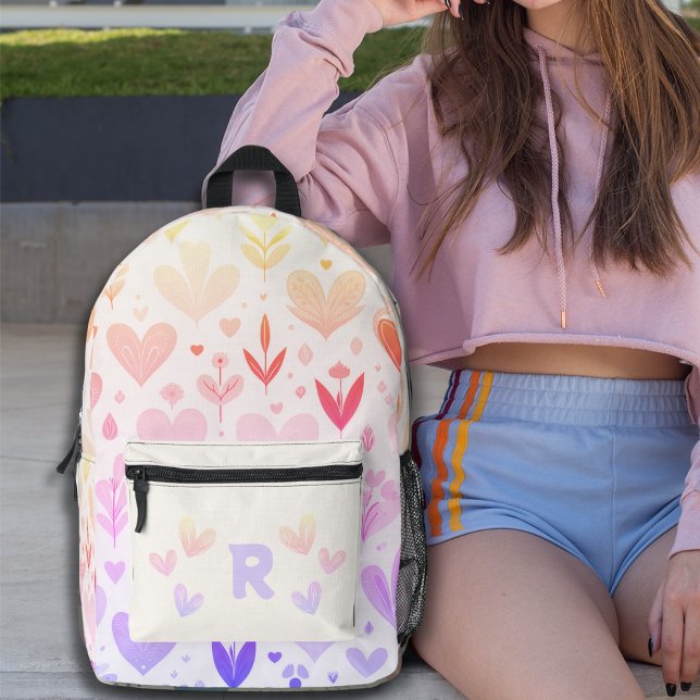 Personalisiertes Monogramm für das Muster der Grad Bedruckter Rucksack (Gradient Hearts Pattern Personalized Monogram Printed Backpack)
