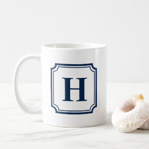 Personalisiertes Monogramm für die blaue Grenze Kaffeetasse