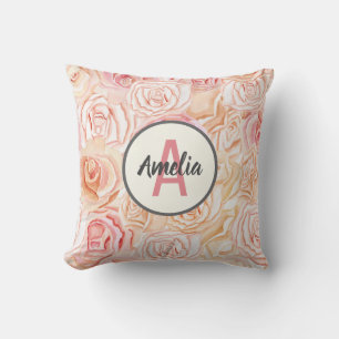 Personalisiertes Monogramm für Pfirsich und Rosa R Kissen