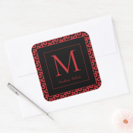 Personalisiertes Monogramm für rote und schwarze H Quadratischer Aufkleber