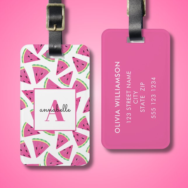 Personalisiertes Monogramm für tropisches Wasserme Gepäckanhänger (Watermelon pattern personalized luggage tag.)