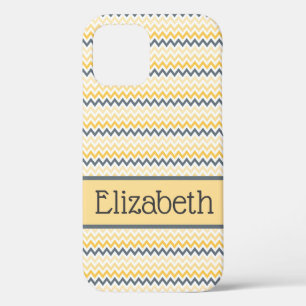 Personalisiertes Monogramm Gelb Grau Chevron Case-Mate iPhone Hülle