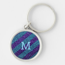 Personalisiertes Monogramm Glitter lila & blau Schlüsselanhänger