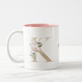 Personalisiertes Monogramm Gold Letter K Pink Zweifarbige Tasse