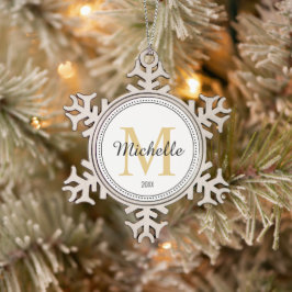 Personalisiertes Monogramm Gold Schneeflocken Zinn-Ornament