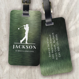 Personalisiertes Monogramm Golfer aus grün gebürst Gepäckanhänger