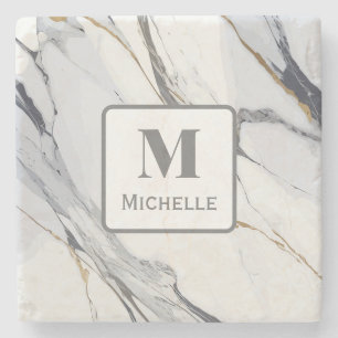 Personalisiertes Monogramm, grau und weiß Steinuntersetzer