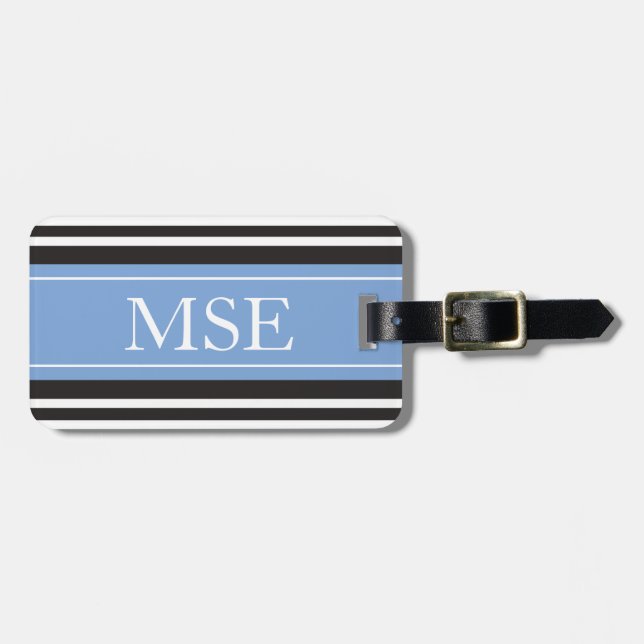 Personalisiertes Monogramm-hellblaue schwarze Gepäckanhänger (Vorderseite horizontal)