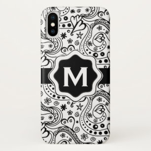 Personalisiertes Monogramm Herz Liebe Doodle Muste iPhone X Hülle